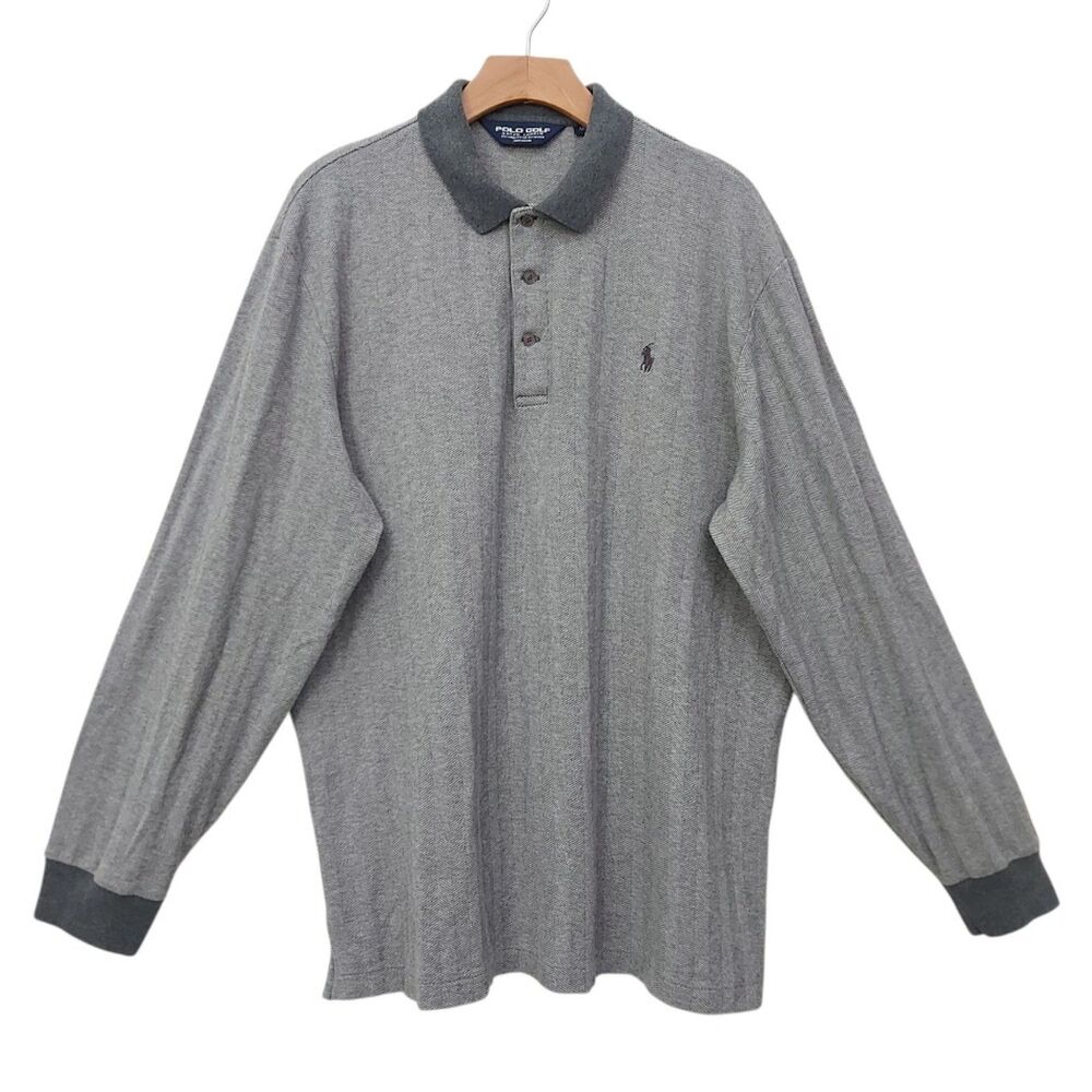 Polo Golf Ralph Lauren Polo Shirt Mens XL Gray Herringbone Alpaca Pima Cotton
